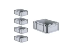 PROREGAL Gefrierschränke<Spar Set 5x Eurobox Nextgen Economy Mit Auflagedeckel & 4x Schiebeschnappverschlüsse Griffe Geschlossen HxBxT 17 x 30 x 40 cm
