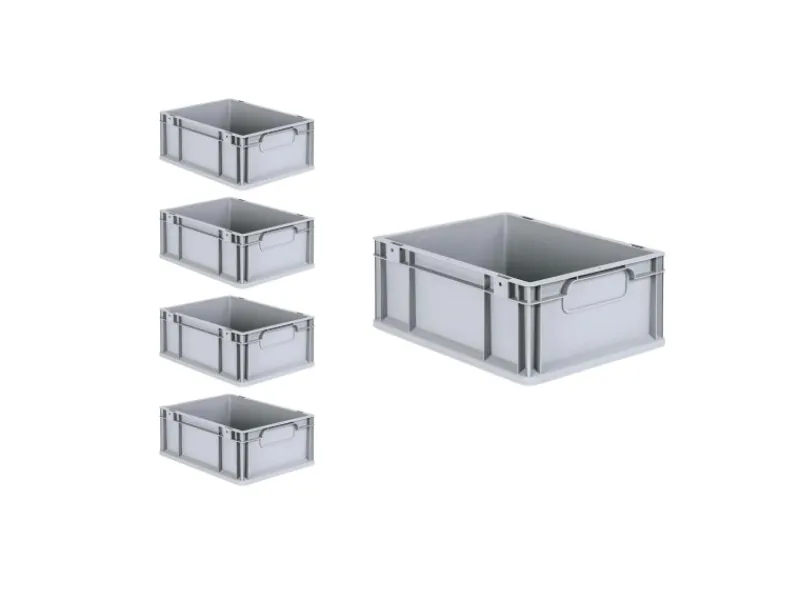PROREGAL Gefrierschränke<Spar Set 5x Eurobox Nextgen Economy Mit Auflagedeckel & 4x Schiebeschnappverschlüsse Griffe Geschlossen HxBxT 17 x 30 x 40 cm