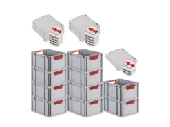 Hot PROREGAL Spar Set 10x Eurobox Nextgen Color Mit Scharnierdeckel & Schiebeschnappverschlüssen HxBxT 22 x 30 x 40 cm  Griffe Rot Offen Glatter Boden Grau-Rot