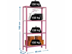 Discount PROREGAL Wohnregal Living Koala Metal mit 4 Fachböden HxBxT 160 x 80 x 30 cm Fachlast 150 kg Rosa/Weiß