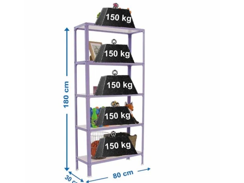 Best PROREGAL Wohnregal Living Koala Wood mit 5 Fachböden HxBxT 180 x 80 x 30 cm Fachlast 150 kg Lila/Weiß
