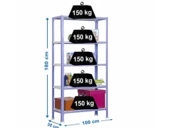 PROREGAL Wohnregal Living Koala Metal mit 5 Fachböden HxBxT 180 x 100 x 30 cm Fachlast 150 kg Lila/Weiß< Küchenregale