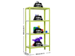 PROREGAL Wohnregal Living Koala Metal mit 4 Fachböden HxBxT 160 x 80 x 40 cm Fachlast 150 kg Grün/Weiß< Küchenregale
