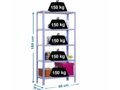 PROREGAL Küchenregale<Wohnregal Living Koala Metal mit 5 Fachböden HxBxT 180 x 80 x 30 cm Fachlast 150 kg Lila/Weiß