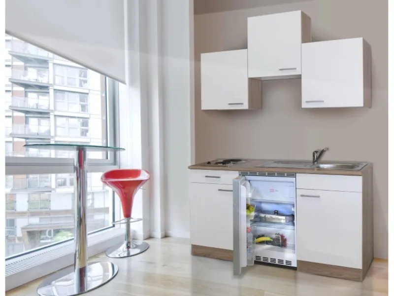 Respekta Economy Küchenzeile 150 cm Weiß-Eiche Sägerau Nachbildung< Pantryküchen|Miniküchen
