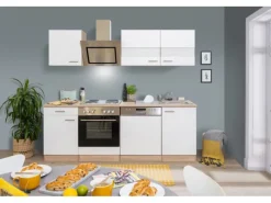 Respekta Economy Küchenzeile KB220ESWS 220 cm -Eiche Sägerau Weiß