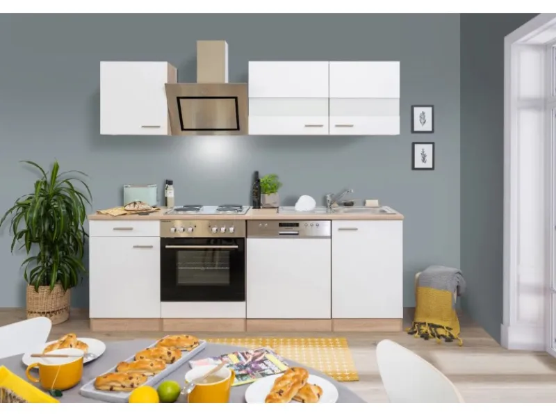 Respekta Economy Küchenzeile KB220ESWS 220 cm -Eiche Sägerau Weiß