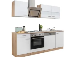Respekta Economy Küchenzeile KB220ESWS 220 cm -Eiche Sägerau Weiß