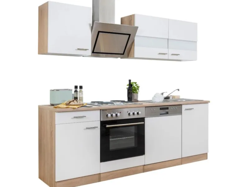Respekta Economy Küchenzeile KB220ESWS 220 cm -Eiche Sägerau Weiß