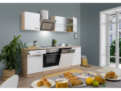 Respekta Economy Küchenzeile KB220ESWS 220 cm -Eiche Sägerau Weiß