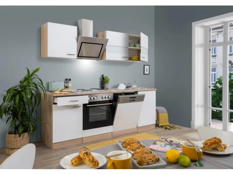 Respekta Economy Küchenzeile KB220ESWS 220 cm -Eiche Sägerau Weiß