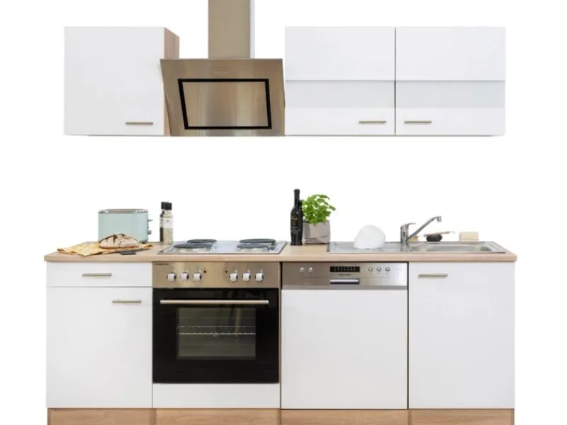 Respekta Economy Küchenzeile KB220ESWS 220 cm -Eiche Sägerau Weiß