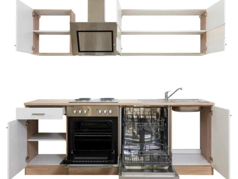 Respekta Economy Küchenzeile KB220ESWS 220 cm -Eiche Sägerau Weiß