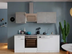 Outlet Respekta Economy Küchenzeile KB220WWBSC 220 cm Weiß-Beton Optik