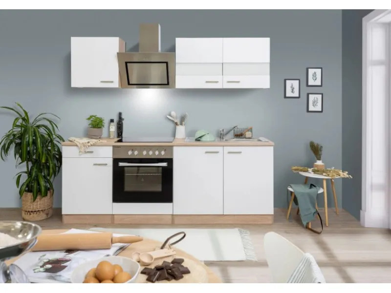 Respekta Economy Küchenzeile KB210ESWSC 210 cm -Eiche Sägerau Glänzend< Einbauküchen|Single-Küchen