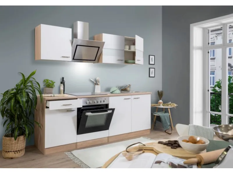 Respekta Economy Küchenzeile KB210ESWSC 210 cm -Eiche Sägerau Glänzend< Einbauküchen|Single-Küchen