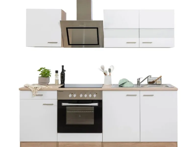 Respekta Economy Küchenzeile KB210ESWSC 210 cm -Eiche Sägerau Glänzend< Einbauküchen|Single-Küchen
