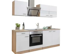 Respekta Economy Küchenzeile KB210ESWSC 210 cm -Eiche Sägerau Glänzend< Einbauküchen|Single-Küchen