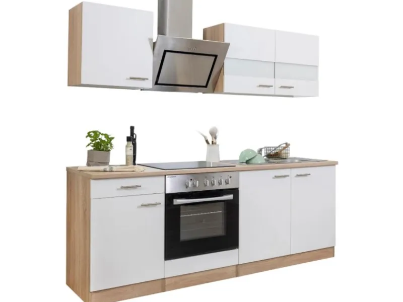Respekta Economy Küchenzeile KB210ESWSC 210 cm -Eiche Sägerau Glänzend< Einbauküchen|Single-Küchen