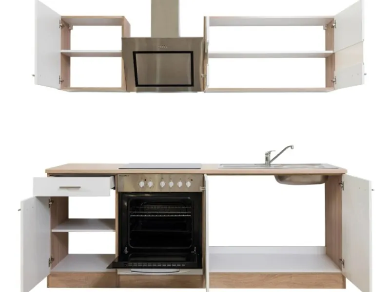 Respekta Economy Küchenzeile KB210ESWSC 210 cm -Eiche Sägerau Glänzend< Einbauküchen|Single-Küchen