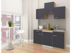 Respekta Single-Küchen|Pantryküchen<Economy Küchenzeile  150 cm Grau-Eiche Sägerau Nachbildung