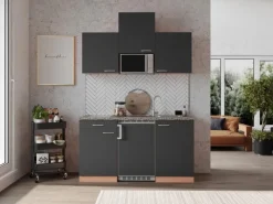 New Respekta Economy Küchenzeile KB150BGMIC 150 cm Grau-Buche
