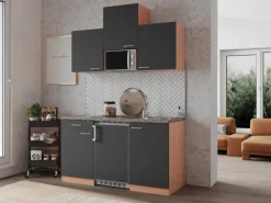 New Respekta Economy Küchenzeile KB150BGMIC 150 cm Grau-Buche