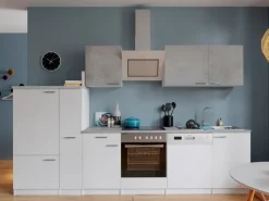 Discount Respekta Economy Küchenzeile KB310WWBSC 310 cm Weiß-Beton Optik