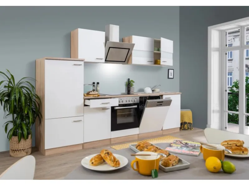 Respekta Gefrierschränke|Herde<Economy Küchenzeile KB280ESWSC 280 cm -Eiche Sägerau
