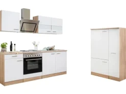 Respekta Economy Küchenzeile KB300ESWS 300 cm -Eiche Sägerau< Kühlschränke|Einbauküchen