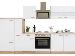 Respekta Economy Küchenzeile KB300ESWS 300 cm -Eiche Sägerau< Kühlschränke|Einbauküchen