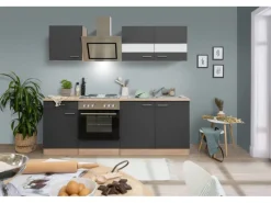 Best Respekta Economy Küchenzeile KB210ESGS 210 cm -Eiche Sägerau Grau