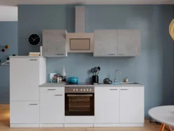 Best Respekta Economy Küchenzeile KB270WWBSC 270 cm Weiß-Beton Optik