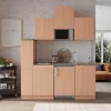 Respekta Economy Küchenzeile KB180BBMIC 180 cm Buche< Kühlschränke|Single-Küchen