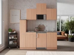 Respekta Economy Küchenzeile KB180BBMIC 180 cm Buche< Kühlschränke|Single-Küchen