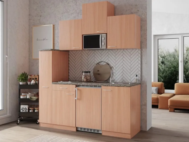 Respekta Economy Küchenzeile KB180BBMIC 180 cm Buche< Kühlschränke|Single-Küchen