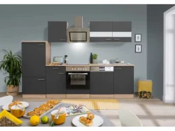 Respekta Herde|Kühlschränke<Economy Küchenzeile KB280ESGSC 280 cm -Eiche Sägerau