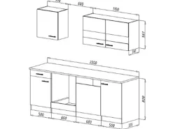 Online Respekta Economy Küchenzeile KB220ESWSC 220 cm -Eiche Sägerau Glänzend Weiß