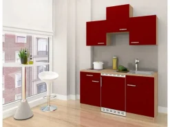 Respekta Single-Küchen|Miniküchen<Economy Küchenzeile 150 cm Rot-Eiche Sägerau Nachbildung