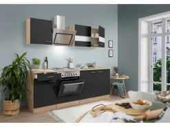 Respekta Economy Küchenzeile KB210ESSS 210 cm -Eiche Sägerau< Herde|Kochfelder