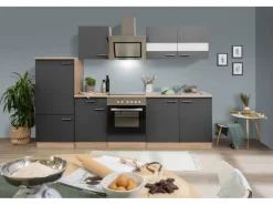 Respekta Economy Küchenzeile KB270ESGSC 270 cm -Eiche Sägerau< Kühlschränke|Einbauküchen