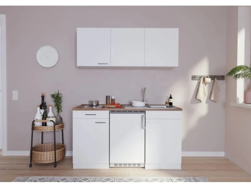 Respekta Economy Küchenzeile KB150WWC 150 cm Weiß Glänzend< Pantryküchen|Miniküchen