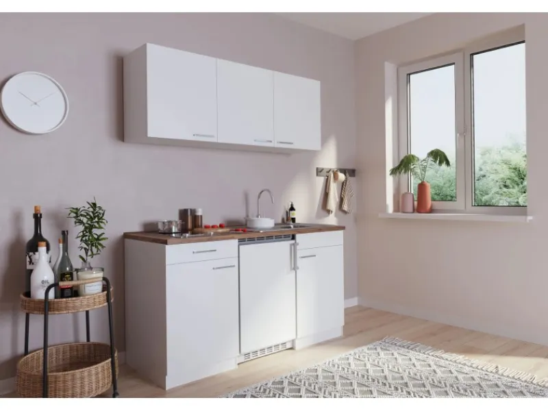 Respekta Economy Küchenzeile KB150WWC 150 cm Weiß Glänzend< Pantryküchen|Miniküchen