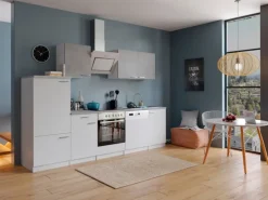 Respekta Economy Küchenzeile KB280WWBSC 280 cm Weiß-Beton Optik< Herde|Kühlschränke