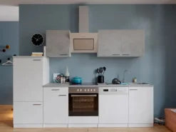 Respekta Economy Küchenzeile KB280WWBSC 280 cm Weiß-Beton Optik< Herde|Kühlschränke