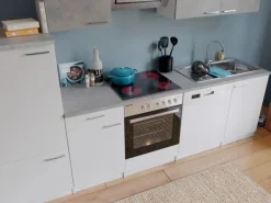 Respekta Economy Küchenzeile KB280WWBSC 280 cm Weiß-Beton Optik< Herde|Kühlschränke