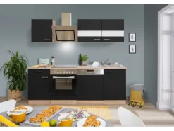 Respekta Winkelküchen<Economy Küchenzeile KB220ESSSC 220 cm -Eiche Sägerau Glänzend