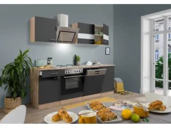 Best Respekta Economy Küchenzeile KB220ESGS 220 cm -Eiche Sägerau Grau