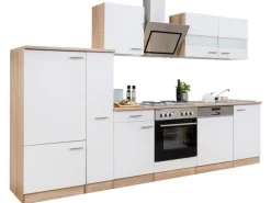 Respekta Herde|Kühlschränke<Economy Küchenzeile KB310ESWS 310 cm -Eiche Sägerau
