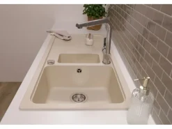 Respekta Granitspülen<Einbauspüle Massivgranit Austin 100 cm x 50 cm mit Zusatzbecken Vanile